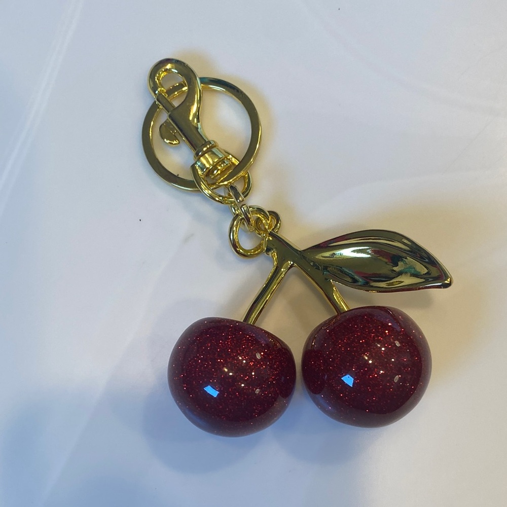 Cherry Keychain bag charm with Gold Accents